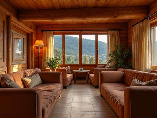 Warm and welcoming interior of Raststation Enzian, showcasing comfortable seating and alpine decor