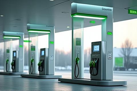 Clean and modern fuel pumps at the Raststation Enzian fueling station, ready for service