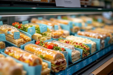 Selection of fresh sandwiches and salads in the Alpenmarkt convenience store
